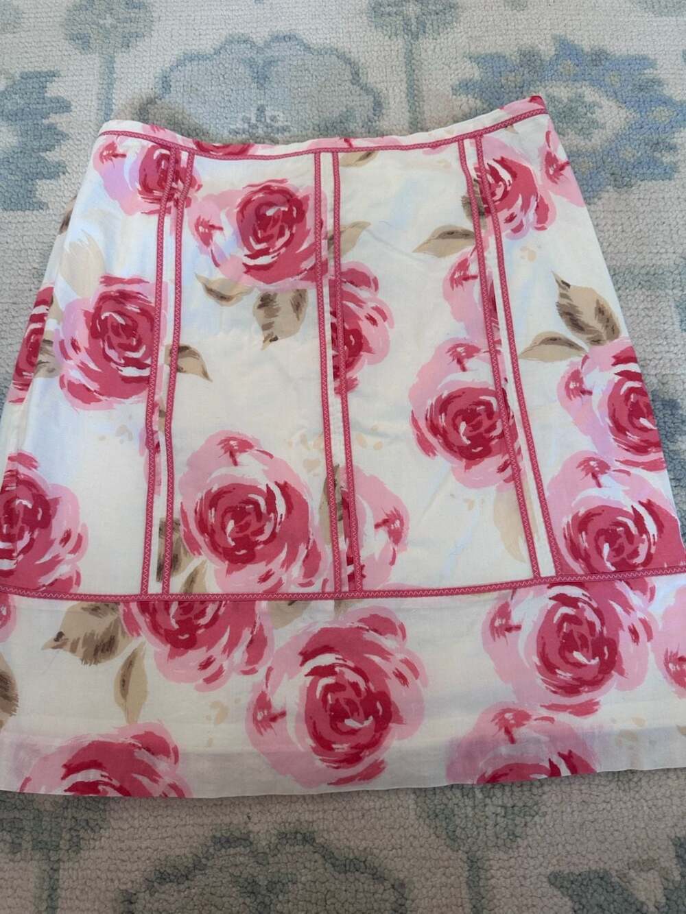 Ann Taylor Loft Women's Size 8 Floral A-Line Skirt with Pink Ric Rac Trim